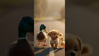 एक पल ने तीन ज़िंदगियाँ जोड़ दीं… 💛🐶🦆 #motivation #emotional #facts #shorts #animal #trending #puppy