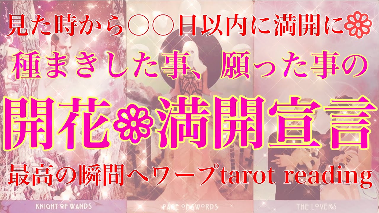 【開花🌸満開】あなたの種まき、願った事が〇〇日以内に開花&満開宣言‼︎タロットリーディングをさせていただきました🕊️最高の瞬間へワープ🌬️メッセージお届けします💖楽しんでご覧ください♪