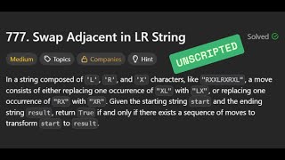 [Unscripted] LC777 - Swap Adjacent in LR String | 08/09/2025