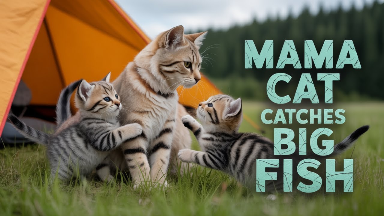 Mama Cat Catches Big Fish 🐟 | Cute Kittens Outdoor Adventure! 🐾