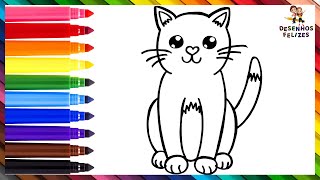 Como Desenhar Um Gato  Desenhar E Colorir Uma Gata Fofa  Desenhos Para Crianças