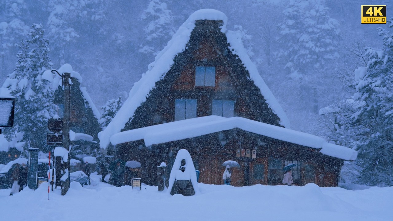 4K HDR Heavy Snowstorm in Shirakawa-go Japan | 8 Hours Winter Ambience for Sleep & Relaxation