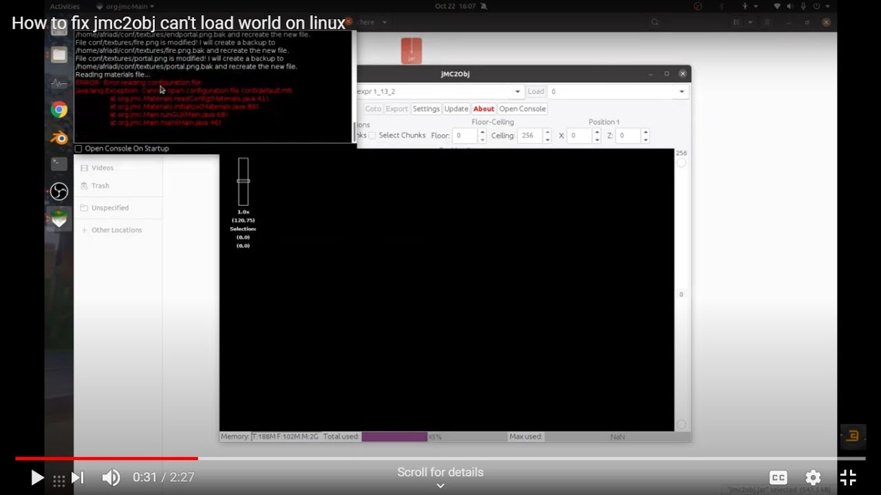 How to fix jmc2obj can't load world on linux - YouTube