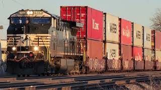 Westbound NS intermodal combined with autorack train and ACu caught in Northwood on 2/20/2022