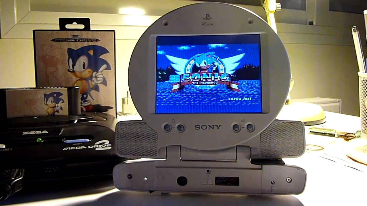 Sega Mega Drive 2 running Sonic The Hedgehog on Sony PSOne lcd screen