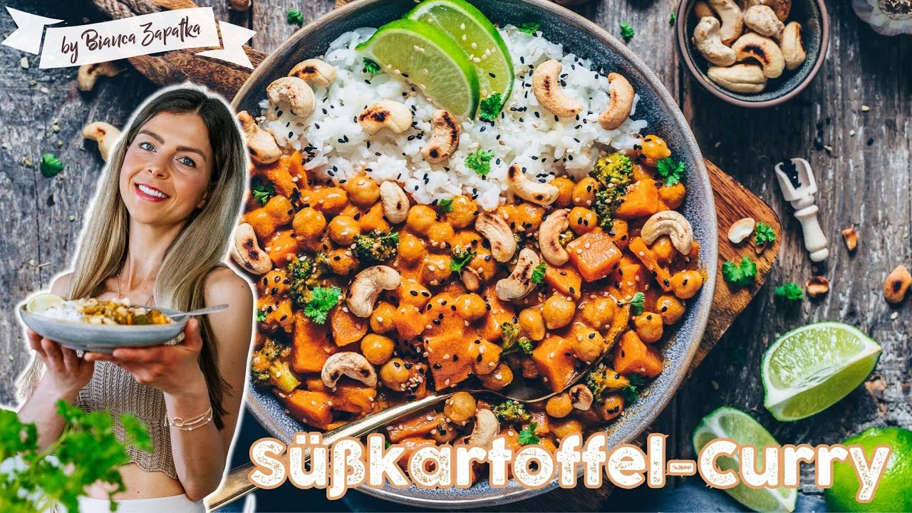 Süßkartoffel-Kichererbsen-Curry mit Kokosmilch *Das Beste Rezept* Schnelles Essen in 20 Minuten!
