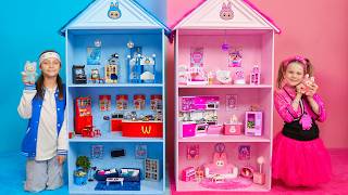 pink blue building perfect house labubu