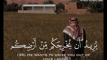فَأَلْقَىٰ عَصَاهُ فَإِذَا هِيَ ثُعْبَانٌ مُّبِينٌ ﴾  سورة : الشعراء - الآيه : (32)  