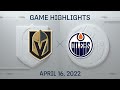 NHL Highlights | Golden Knights vs. Oilers - Apr 16, 2022