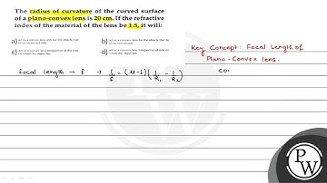 The radius of curvature of the curved surface of a plano-convex lens is \( 20 \mathrm{~cm} \). I...