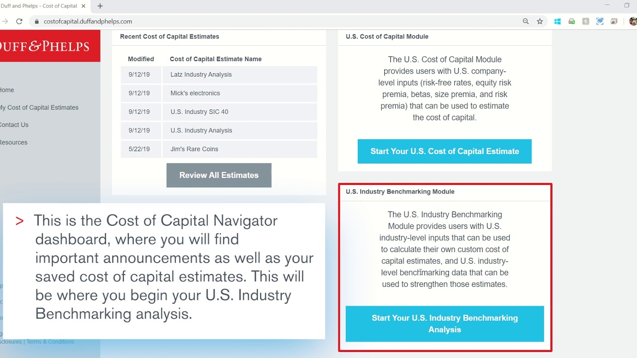 Cost Of Capital Navigator U S Industry Benchmarking Module Demo Cost of capital navigator u s industry benchmarking module demo