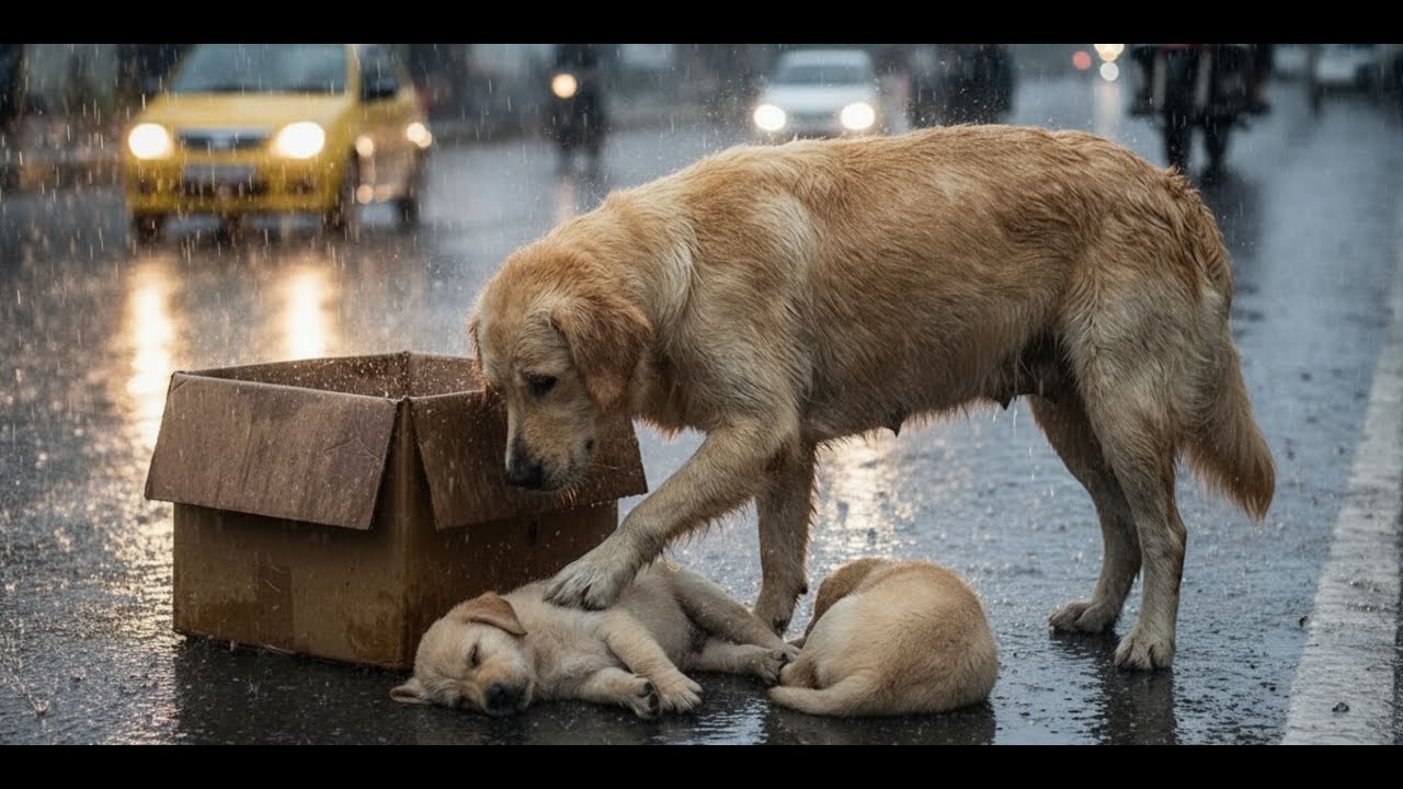 Abandoned in Freezing Rain: Mother Dog Begs for Help Saving Her Dying Puppies