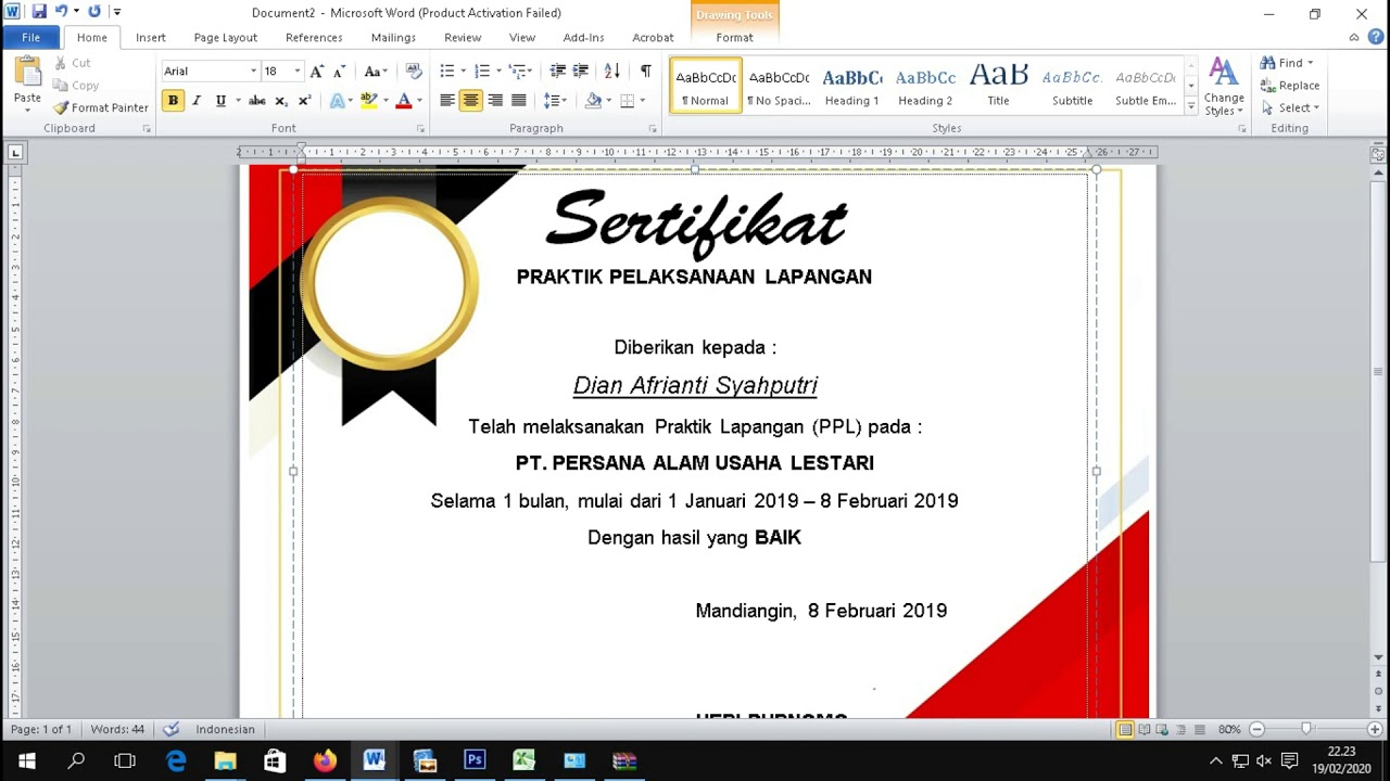 Cara membuat  Sertifikat dengan  Microsoft Word  YouTube