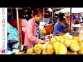 DURIAN FRUIT Cutting At The Market In BANGKOK
