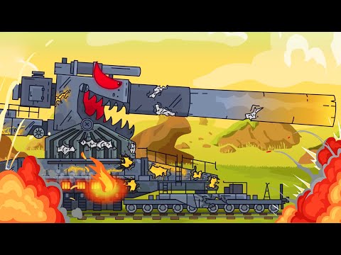 Tank attacks the train. World of tanks cartoon. Monster Trucks Cartoon for children. Tank animation.