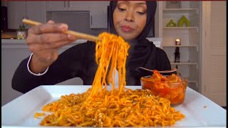 ASMR|Mukbang SPICY FIRE NOODLES (2 Packets) * اكل ٢ اندومي كوري حار