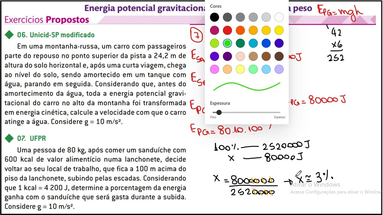 Exercícios de Energias: Cinética, Potencial Gravitacional e Potencial ...