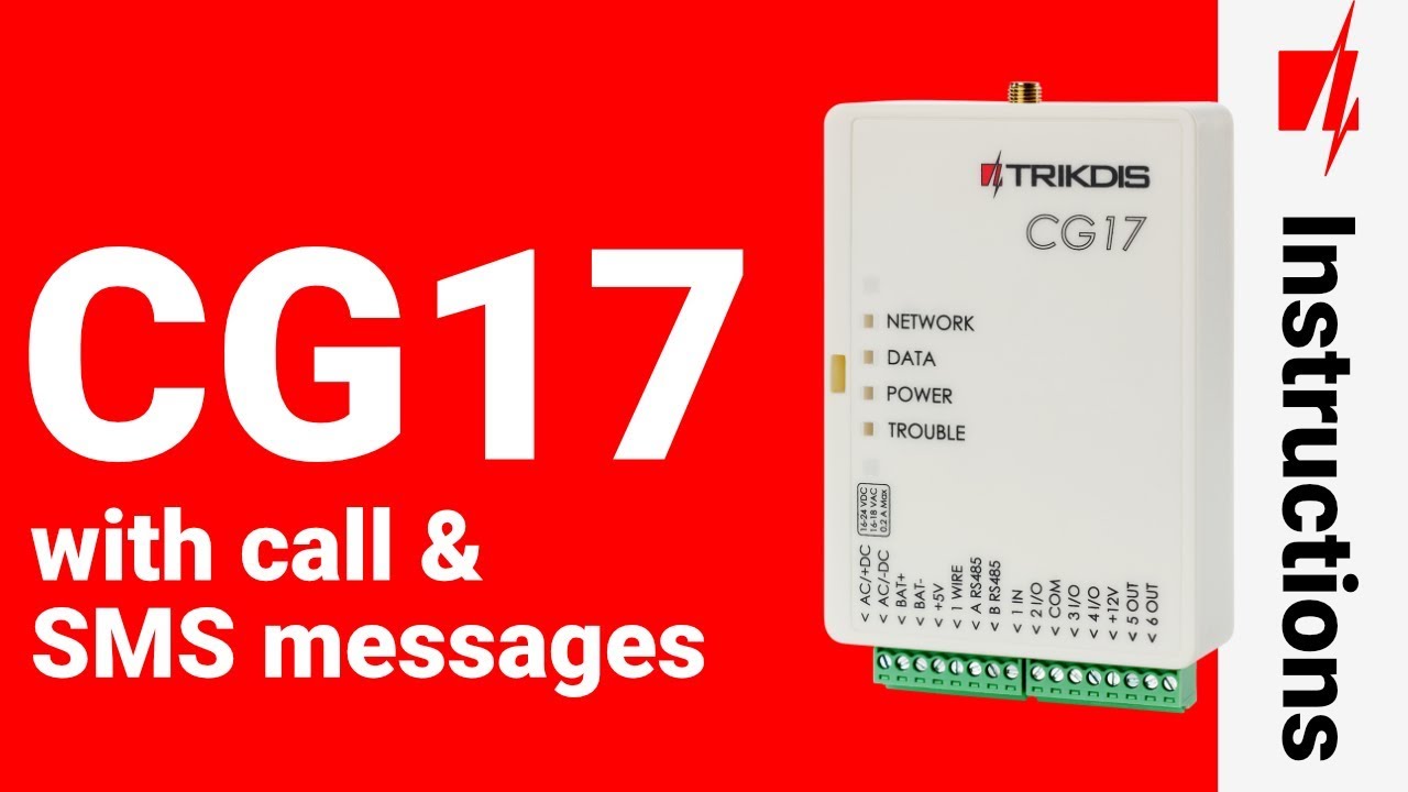 CG17 with call and SMS messages. Cellular security control panel set up and control.