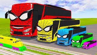 Download lagu Big & Small Colors Buses Spiderman vs Train Thomas | BeamNG.Drive