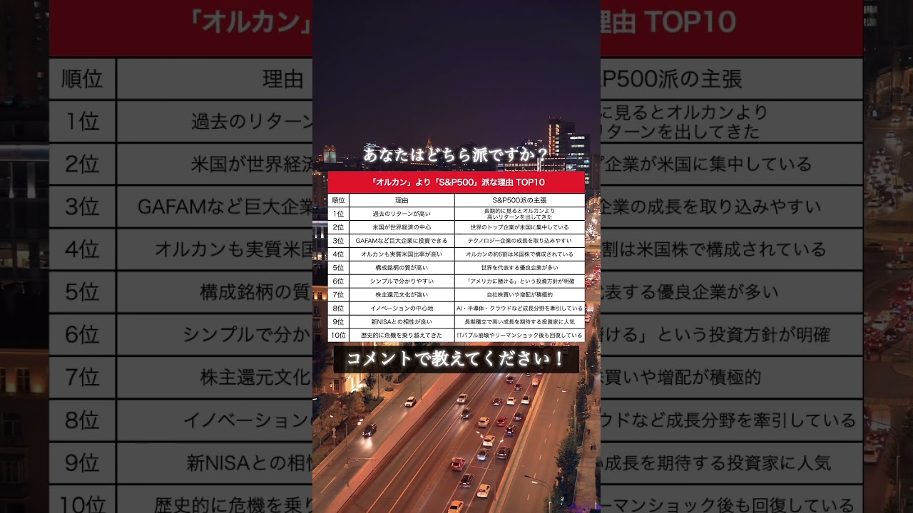 【あなたはどっち？】「オルカン」より「S&P500」派な理由TOP10 #shorts