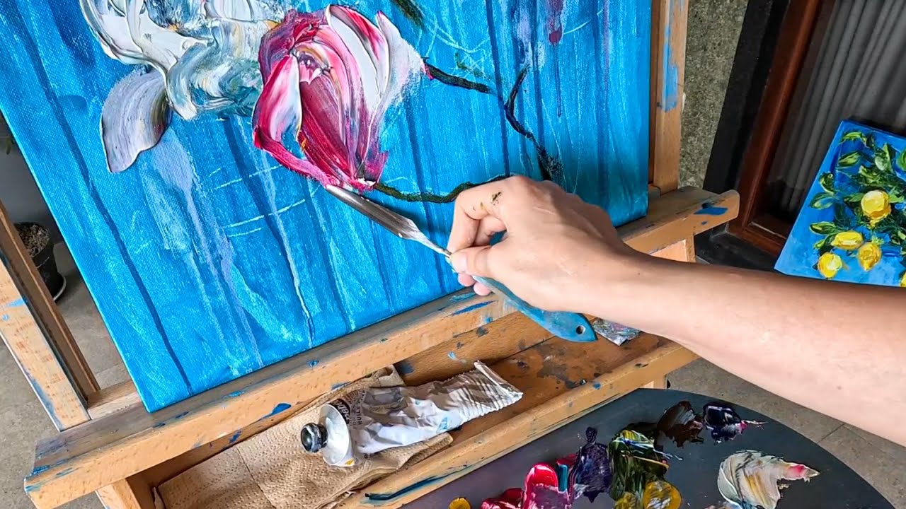 Oil Painting Process | Impasto Flower Painting with a Palette Knife