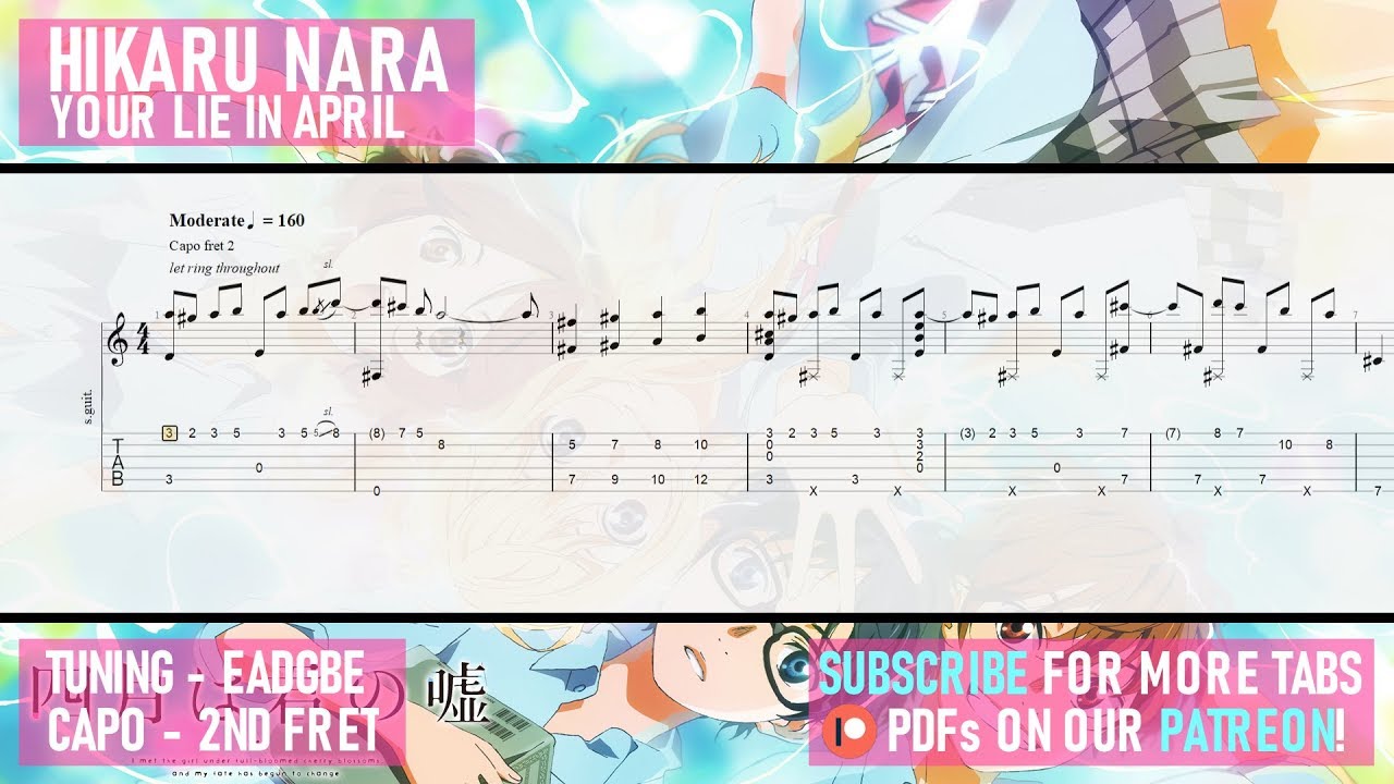 Shigatsu wa Kimi no Uso OP 1 - Hikaru Nara Guitar Tutorial 