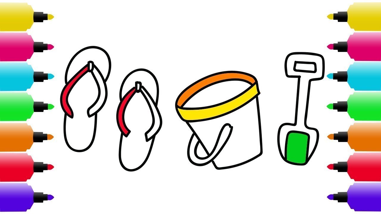 Download Beachs stuff coloring pages How to draw beach sandals ...