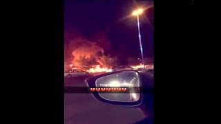 لحظة أسقاط صاروخ الحوثي  على مطار الملك خالد الدولي بـ #الرياض والطيران يحترق