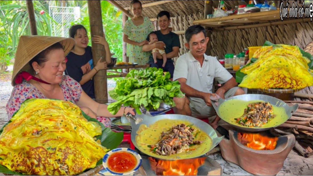 Bánh Xèo Măng Tôm Thịt, Củ Sắn | Hương Vị Bánh Quê Con Cháu Đông Vui || Meat-toned pancakes