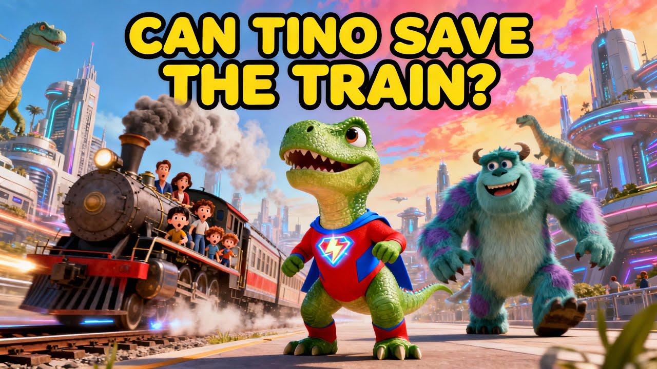 Тино, тираннозавр, спасает поезд 🦖🚆 | Приключения супергероя-динозавра | Детский мультфильм