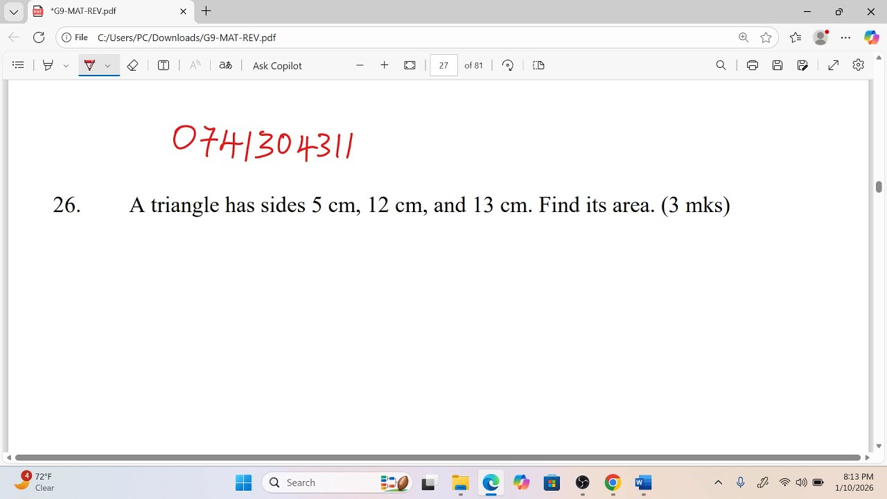 AREA OF A TRIANGLE || MATHEMATICS FORM 2 / GRADE 9