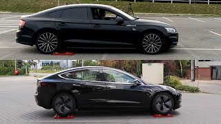 SLIP TEST - Audi A5 Quattro vs Tesla Model 3 AWD - @4x4.tests.on.rollers