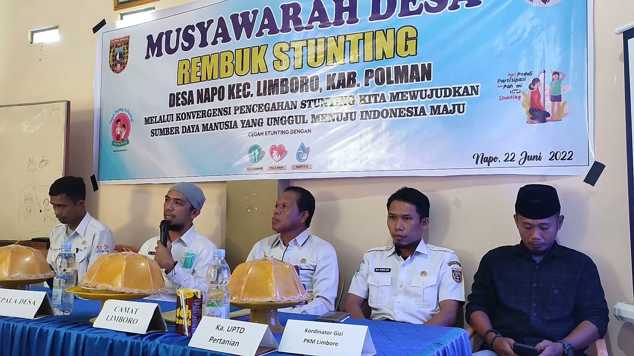Sambutan kepala desa Napo Musyawarah Desa Rembuk stunting di Aula kantor Desa Napo Rabu 22 Juni 2022