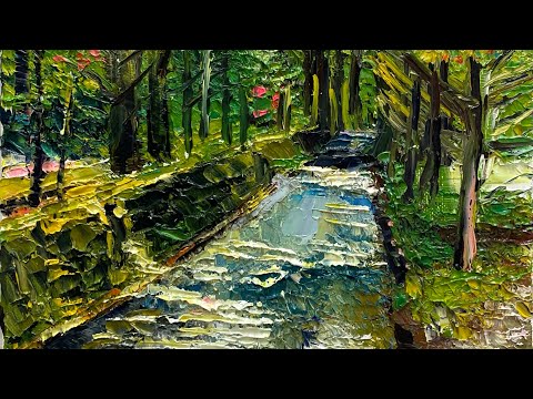 油絵 風景】こもれびがさす森の小道(軽井沢)を即効で描いてみ