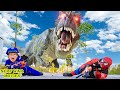 Nerf War Movies: SpiderMan X Warriors Nerf Guns Fight Criminal Group  Giant Tyrannosaurus King