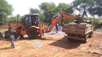 JCB Backhoe Cutting Mud and Loading in Tractor - JCB 3DX Working Poor Country Village Construction