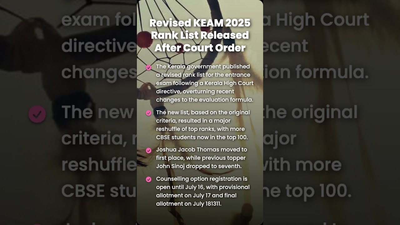 Revised KEAM 2025 Rank List Released After Court Order