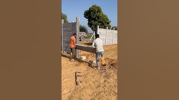 Precast concrete boundary wall fins are set by the labour in a height of 8 feet like this#precast