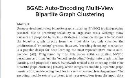 BGAE Auto Encoding Multi View Bipartite Graph Clustering