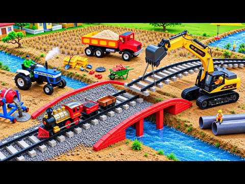 Small Bridge Building Science Project - DIY Mini Tractor Builds Concrete Bridge and Railway Track