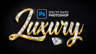 Efecto de texto 3D en photoshop de oro con diamantes