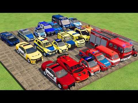 TRANSPORTING CARS, AMBULANCE, POLICE CARS, FIRE TRUCK OF COLORS! WITH TRUCKS! - FS 22