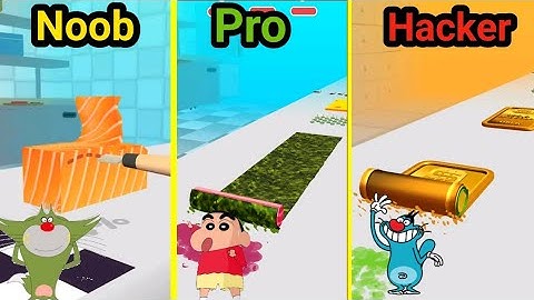 Noob vs Pro vs Hacker in sushi roll 3d||oggy and jack voice