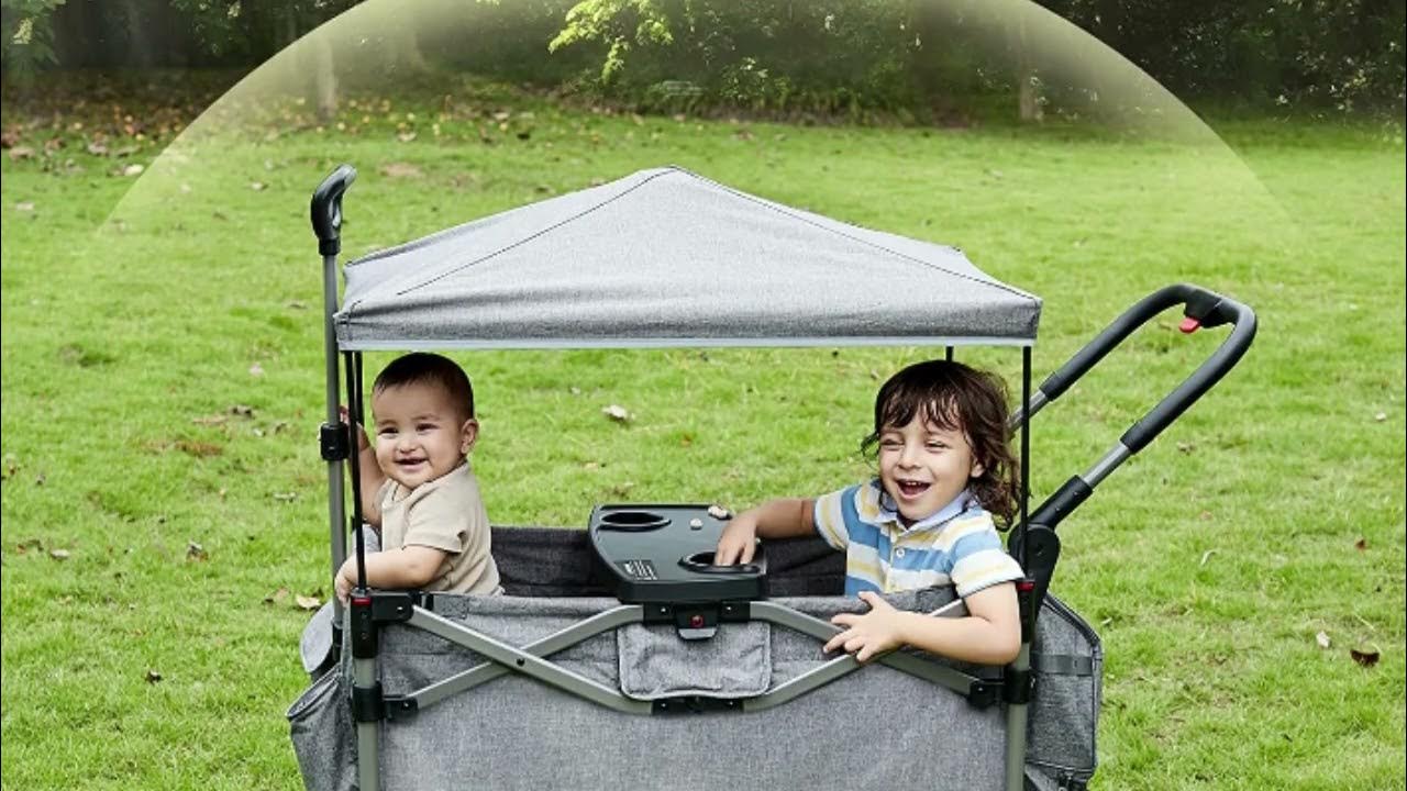 EVER ADVANCED Foldable Wagons for Two Kids & Cargo, Collapsible Folding