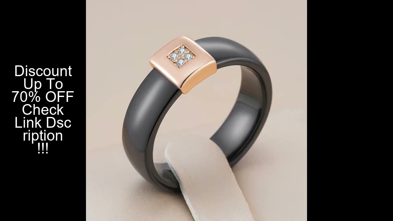 Kinel Hot Black Ceramics Ring For Women Fashion 585 Rose Gold Color Natural Zircon Accessories High