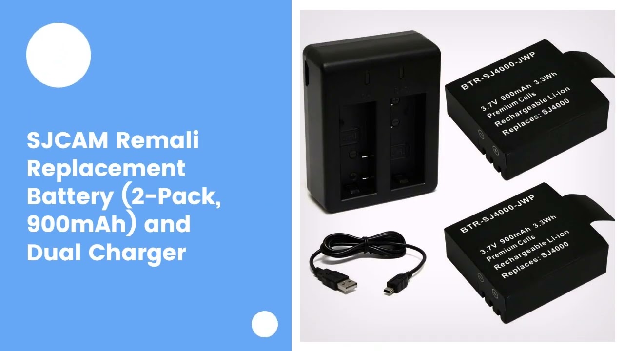 SJCAM Remali Replacement Battery (2-Pack, 900mAh) and Dual Charger
