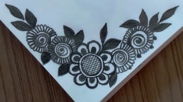 Easy and Simple Border Design for Project | Easy corner Flower Drawing Tutorial For Beginners