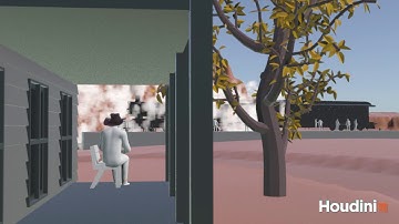 Long-way flying camera animation test. SideFX Houdini