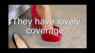 ASMR patent heel change. Calzedonia marine tattoo tights, red mani & pedi, nylon sounds, heel dangle