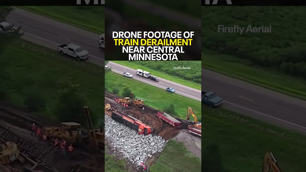 Drone Footage Of Train Derailment Near Morris MN